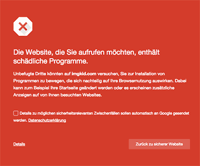 Die Website, die Sie aufrufen möchten enthält schädliche Programme.