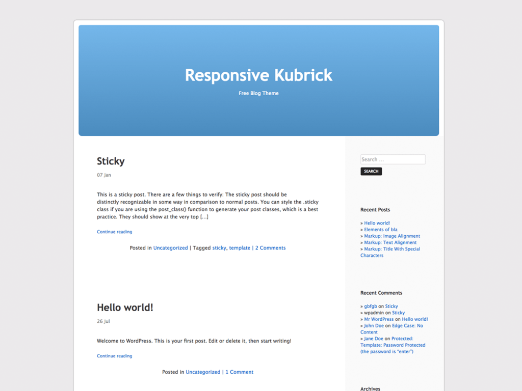 Screenshot von dem Kubrick Theme