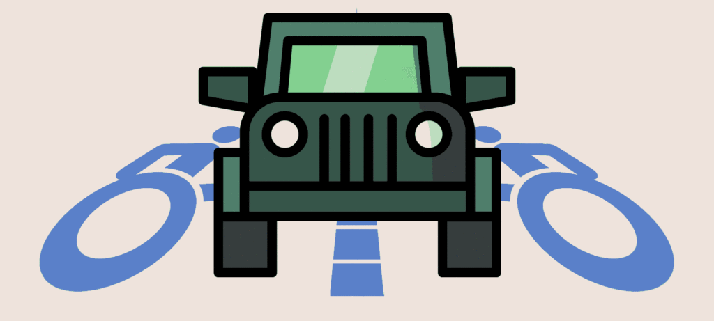 Illustration SUV parkt quer auf zwei Behindertenparkplätzen