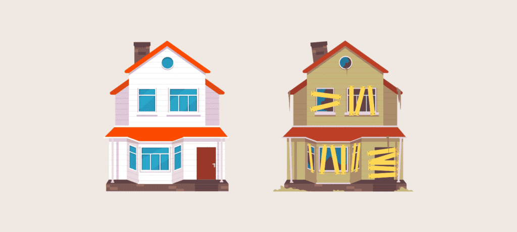 Illustration neues Haus und alte Haus