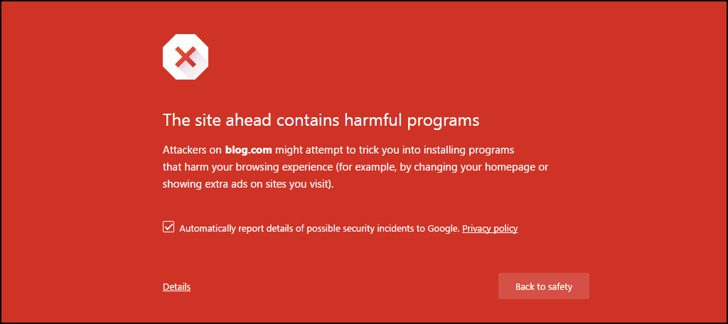 The site ahead contains harmful programs